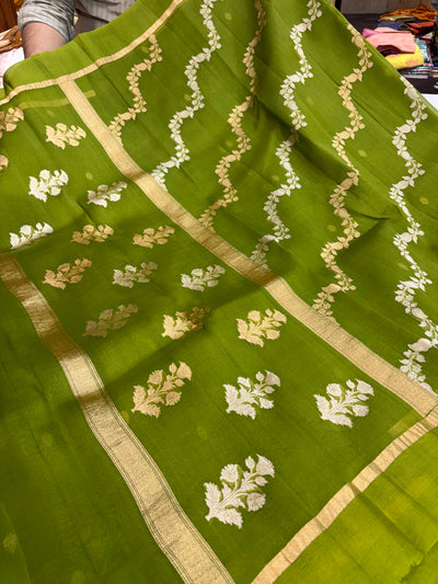 Pure handloom organza silk saree in olive green colour