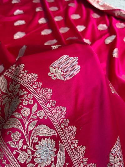 Beautiful Mashru silk saree in Rani pink colour