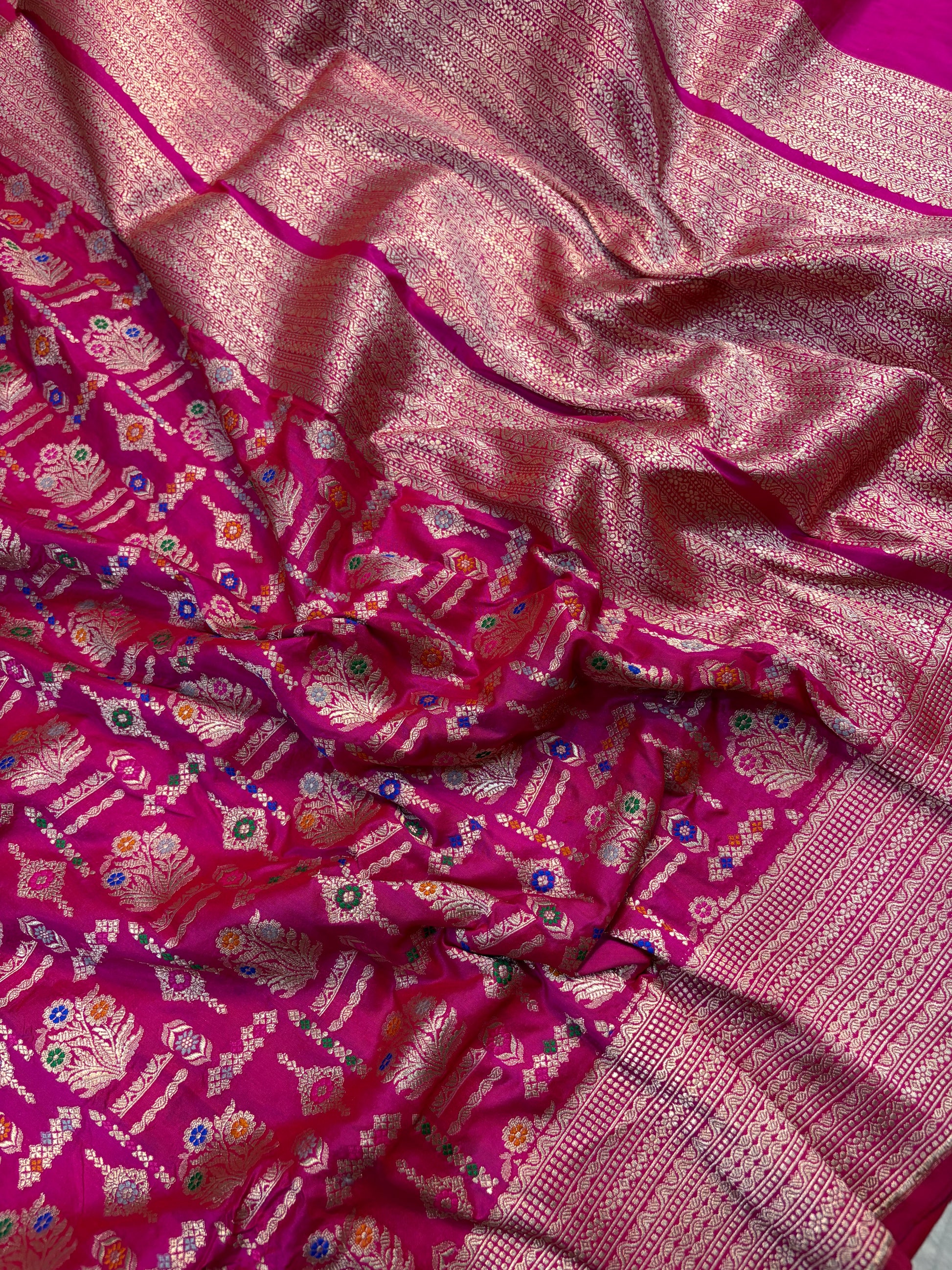 Beautiful Premium katan silk saree in Rani colour