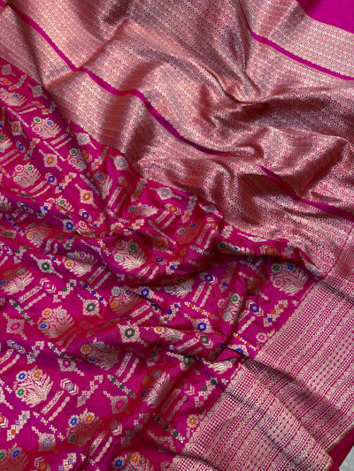 Beautiful Premium katan silk saree in Rani colour