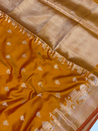 Banarasi soft katan silk saree in orange  colour