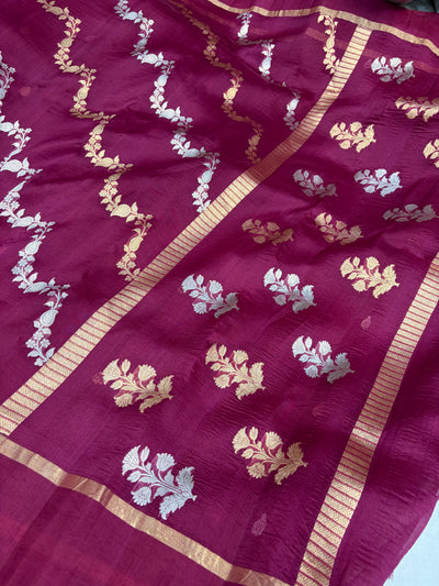 Pure handloom organza silk saree in wine colour