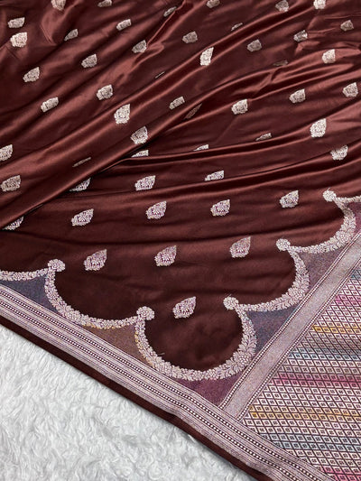 Beautiful Mashru silk saree in chocolate colour
