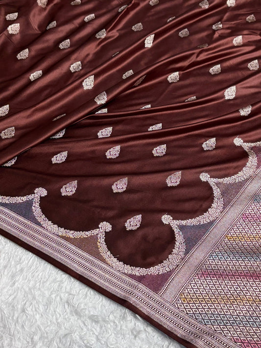 Beautiful Mashru silk saree in chocolate colour