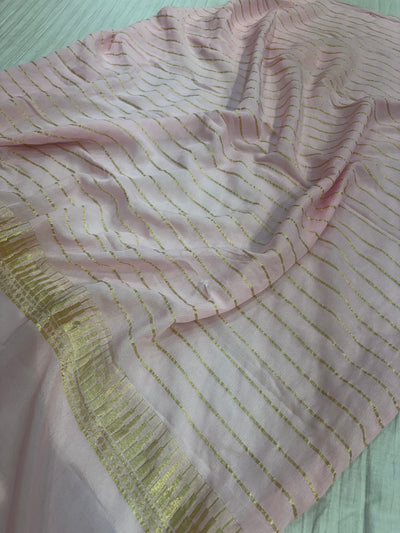 Pure Banarasi handloom georgette silk saree in baby pink colour with all over meenakari work