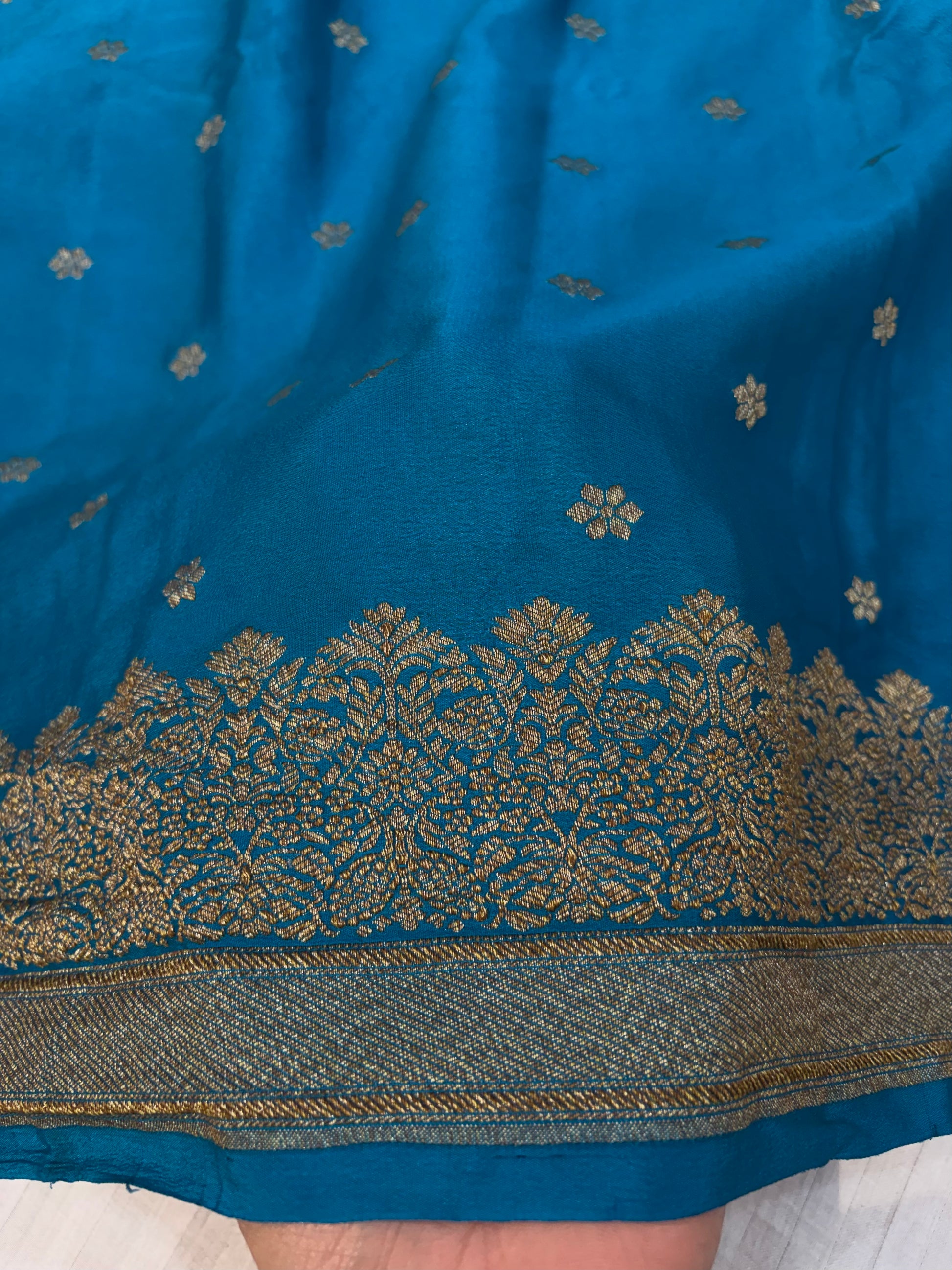 Pure khaddi crepe silk saree in German blue colour