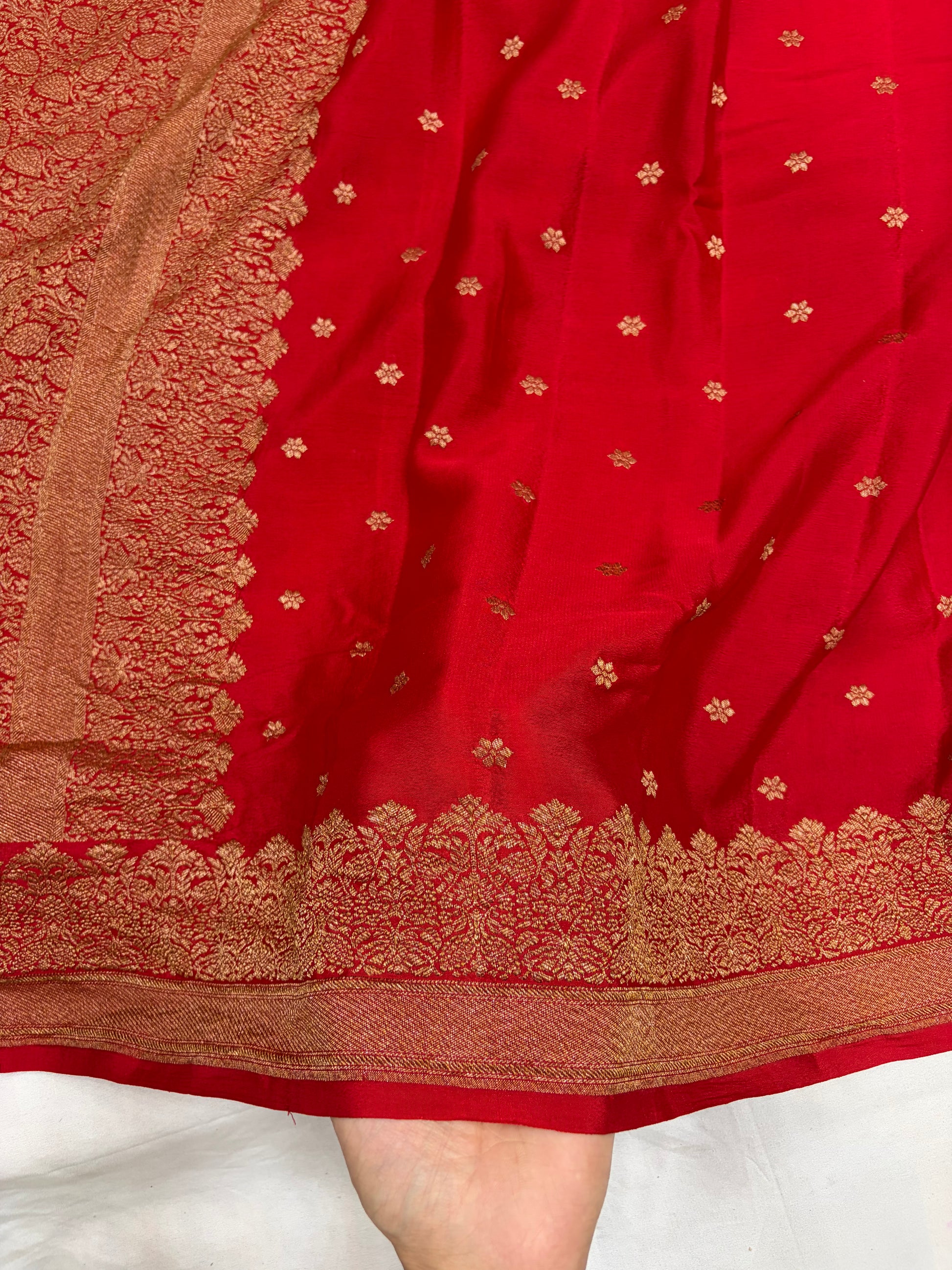 Pure khaddi crepe silk saree in red colour