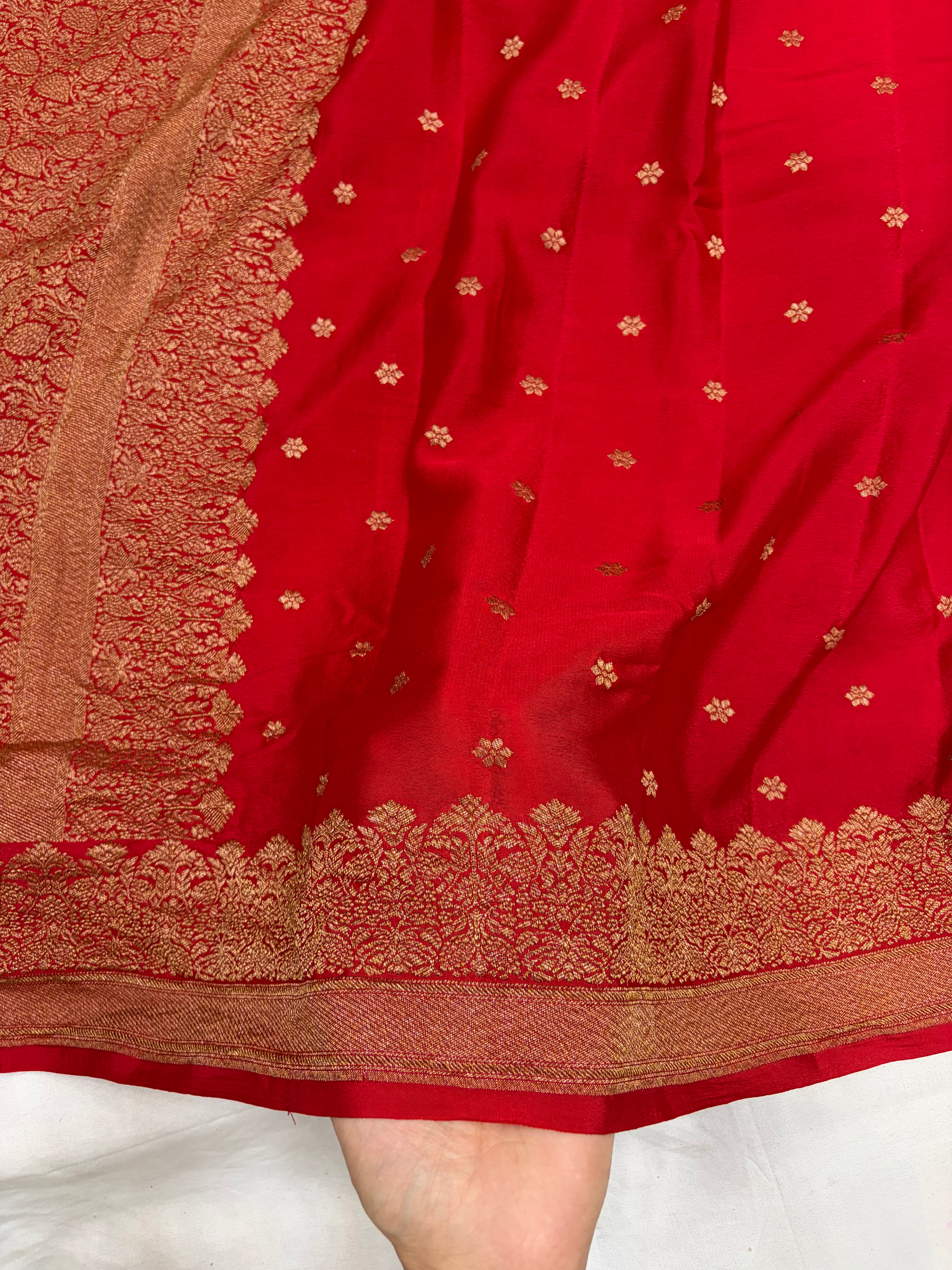 Pure khaddi crepe silk saree in red colour