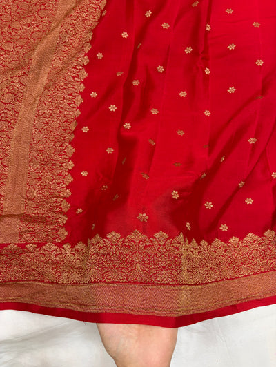 Pure khaddi crepe silk saree in red colour