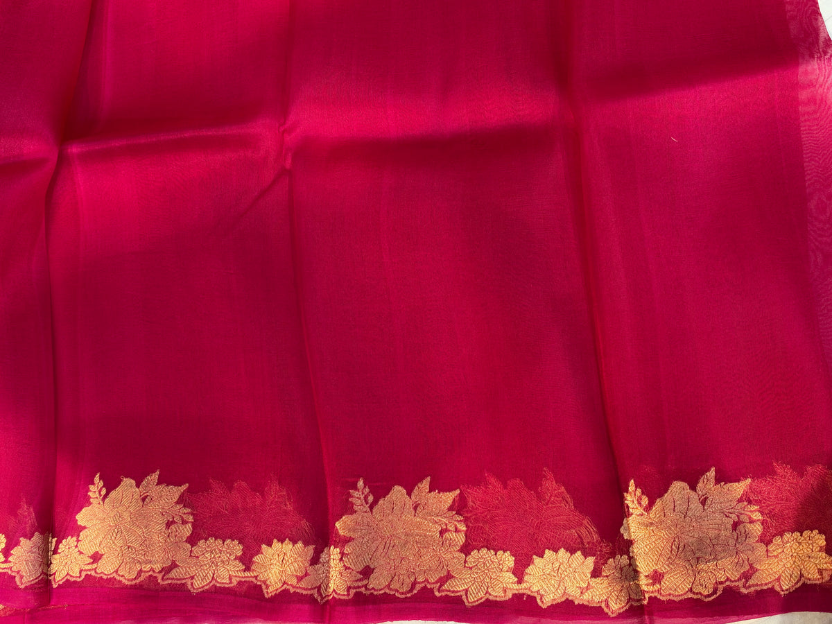 Pure handloom kora silk saree in Rani pink colour