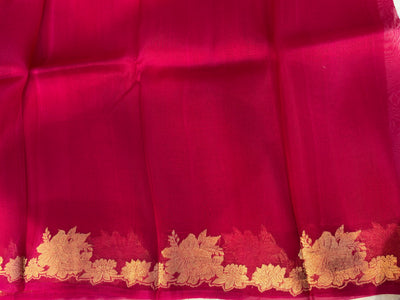 Pure handloom kora silk saree in Rani pink colour