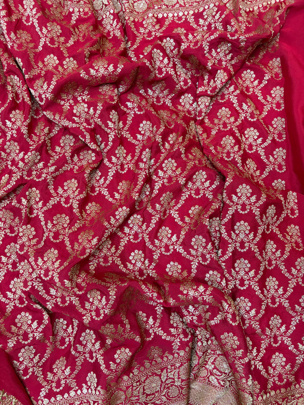 Pure khaddi crepe silk saree in red colour