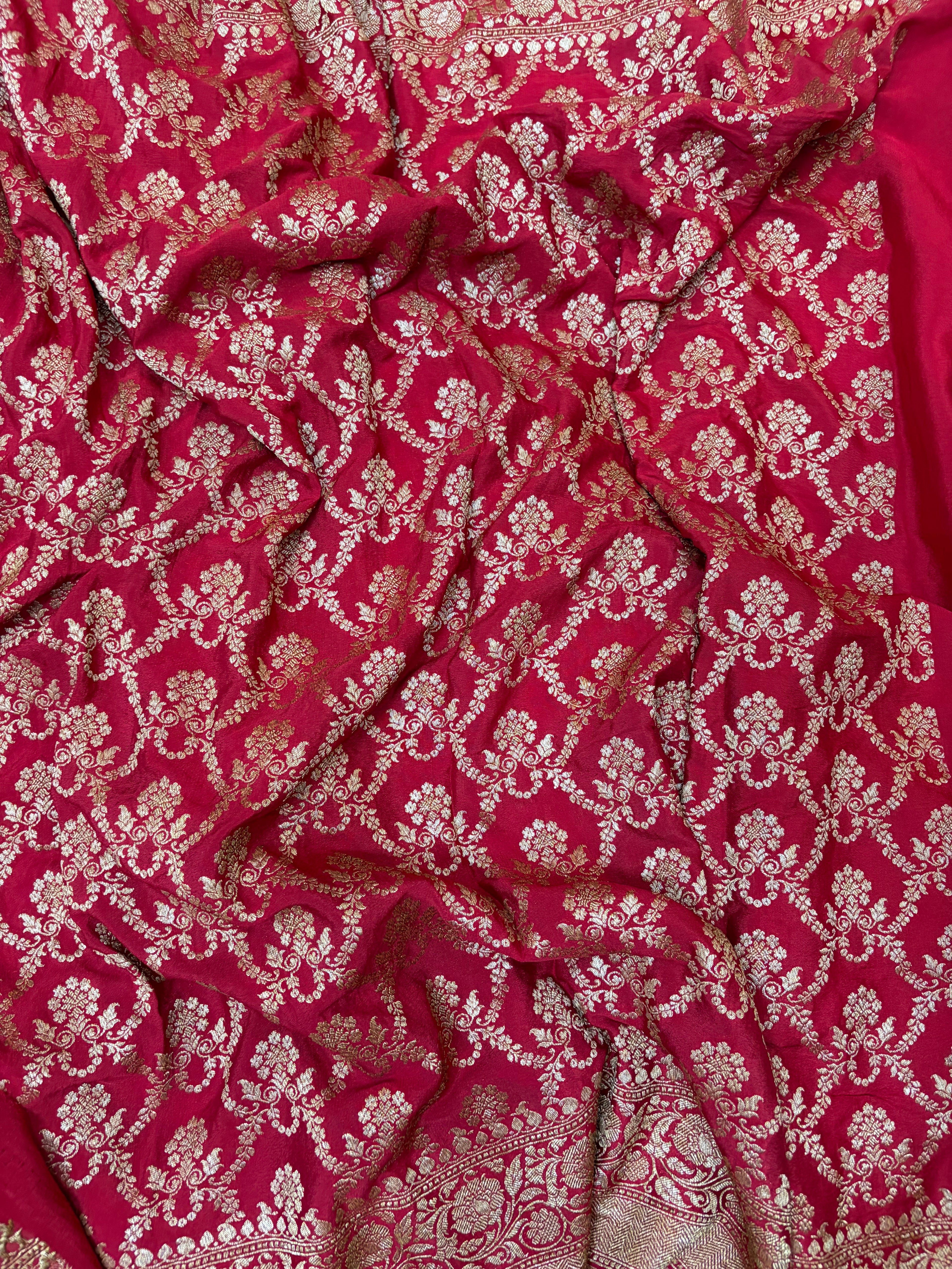 Pure khaddi crepe silk saree in red colour