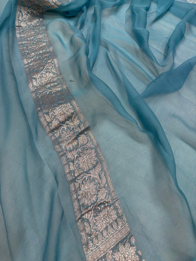 Beautiful Pure khaddi chiffon saree in beautiful contrast colour