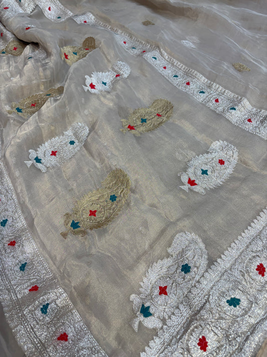 PURE KHADDI TISSUE SILK SAREE IN OFF WHITE COLOUR