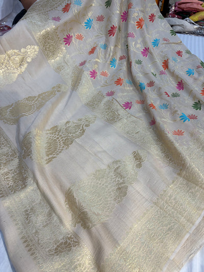 Banarasi pure Tussar Georgette silk saree with multiple meenakari work