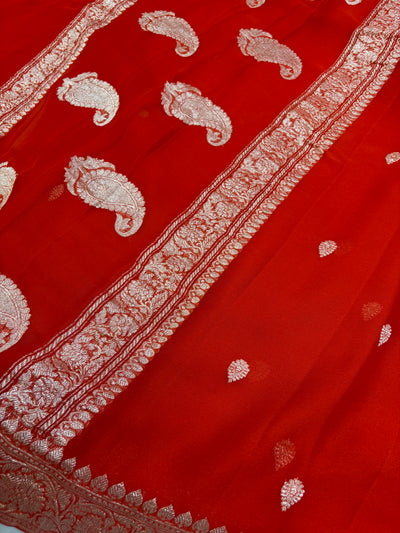 Pure khaddi chiffon saree in rust colour