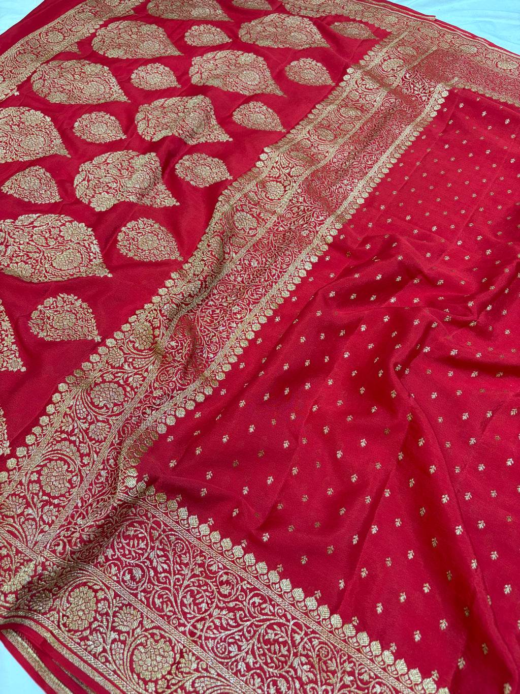 Pure khaddi crepe silk saree in red colour