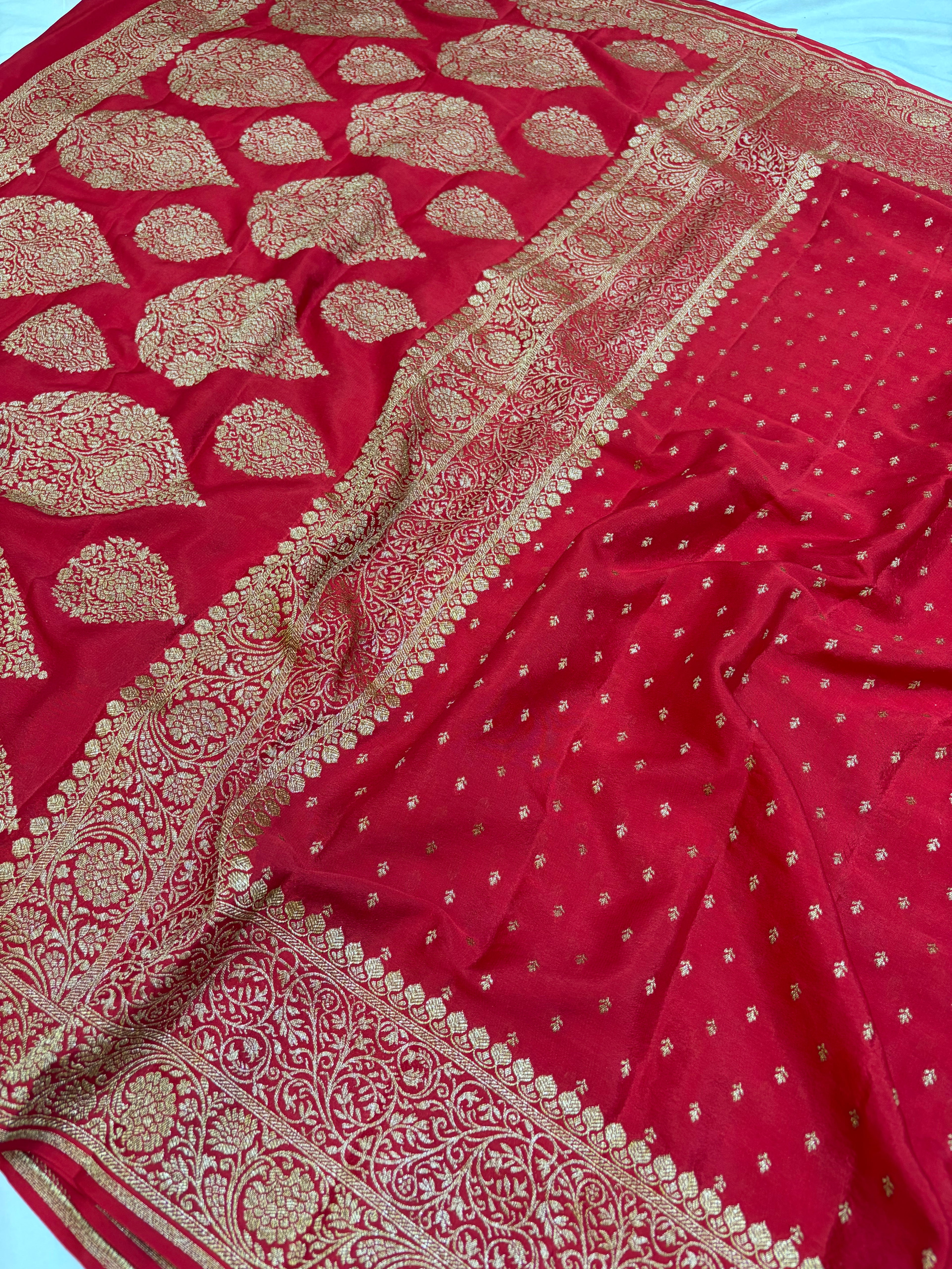 Pure khaddi crepe silk saree in red colour