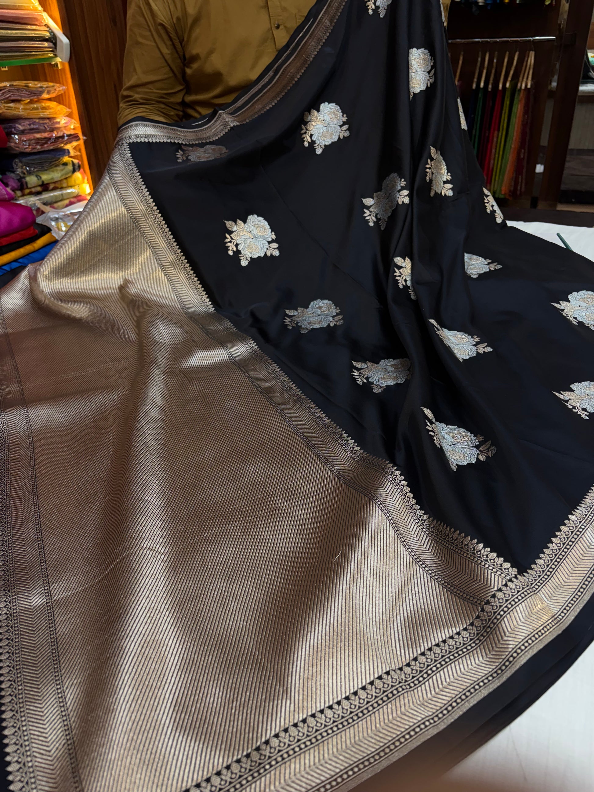 Beautiful Black mulberry silk saree