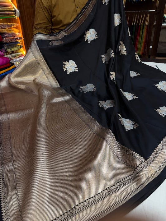 Beautiful Black mulberry silk saree