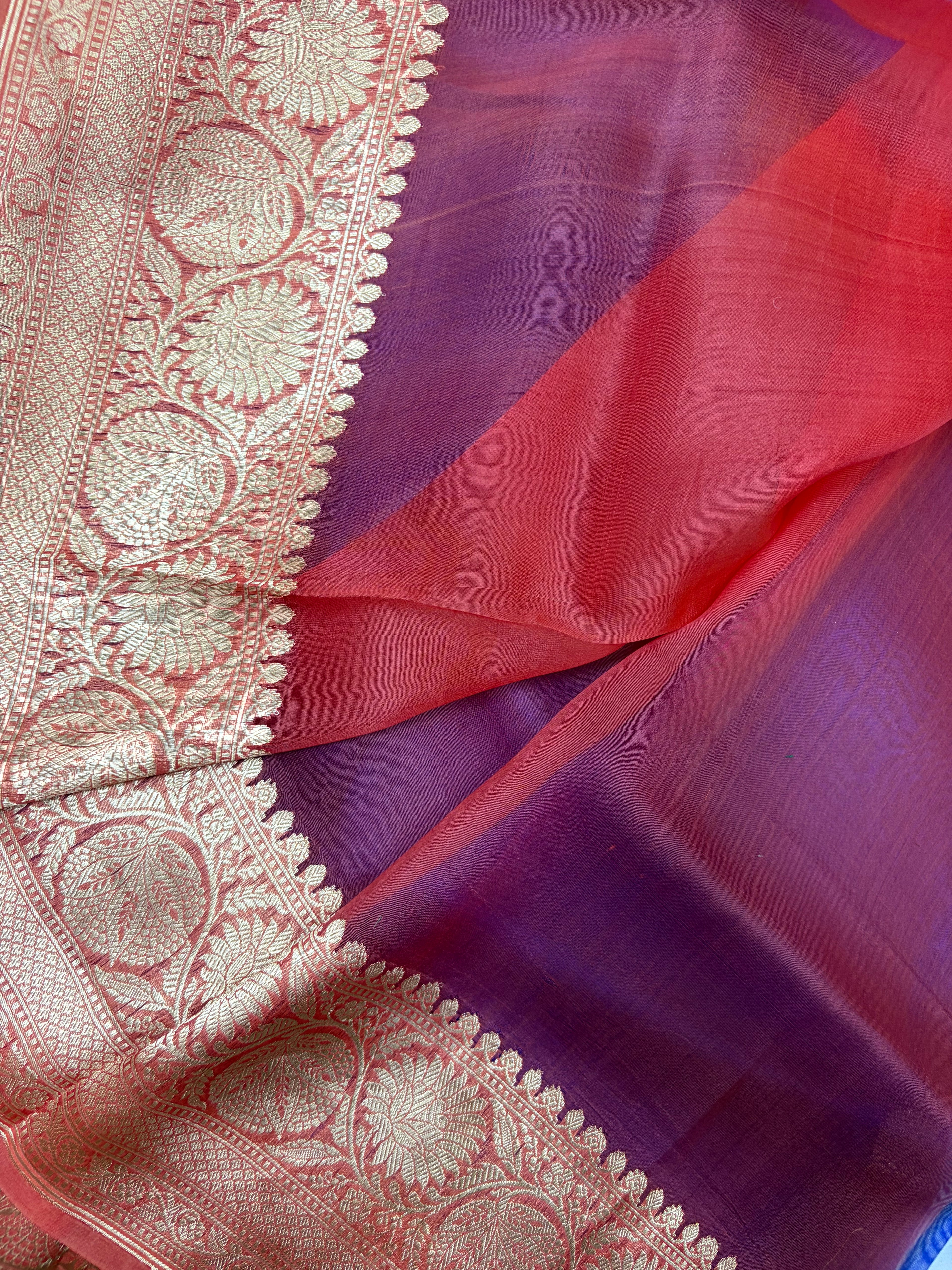 Pure handloom organza silk saree in royal blue with dark peach colour