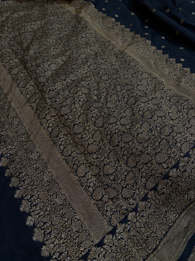 Pure khaddi crepe silk saree in Black colour