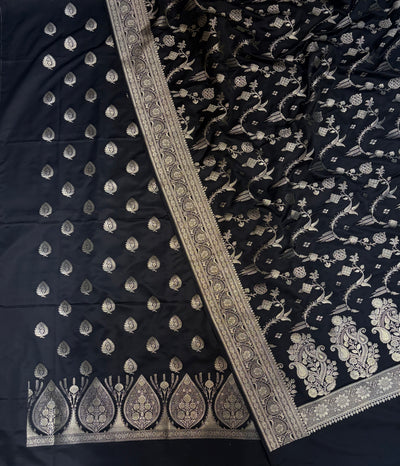 Beautiful Banarasi Mashru silk suit in black colour