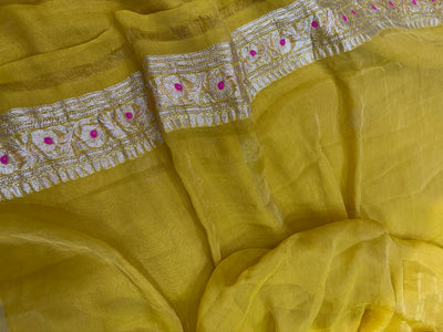 PURE KHADDI TISSUE SILK SAREE IN GOLD YELLOW COLOUR
