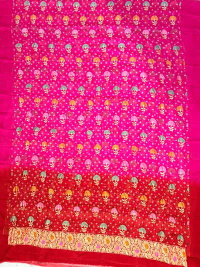 Pure georgette bandhani suit in Rani pink with maroon red colour