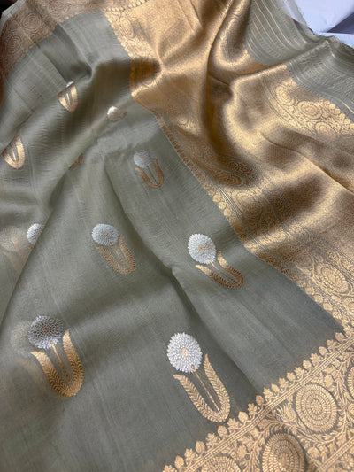Pure handloom organza silk saree in Smoky grey colour