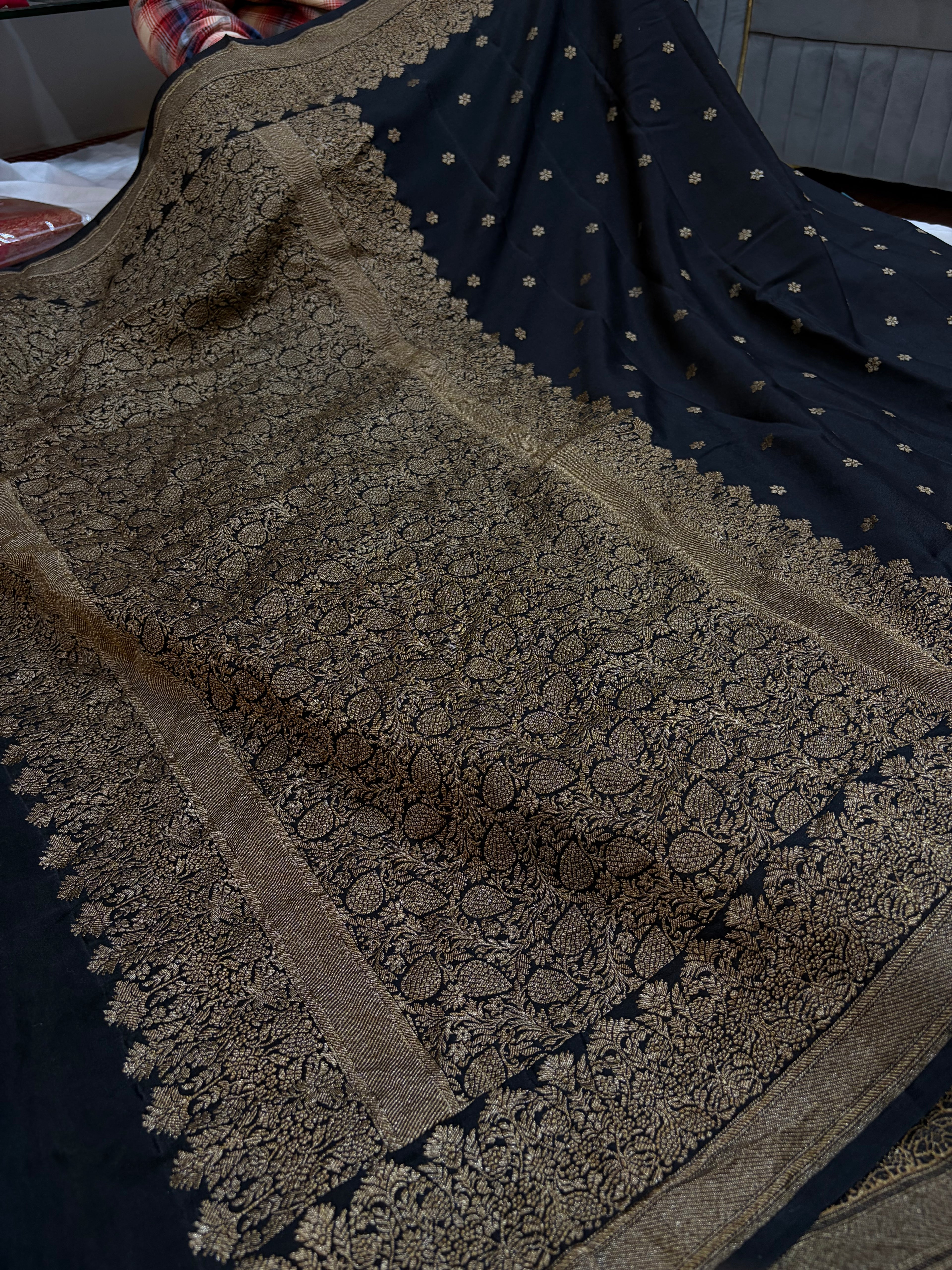 Pure khaddi crepe silk saree in Black colour