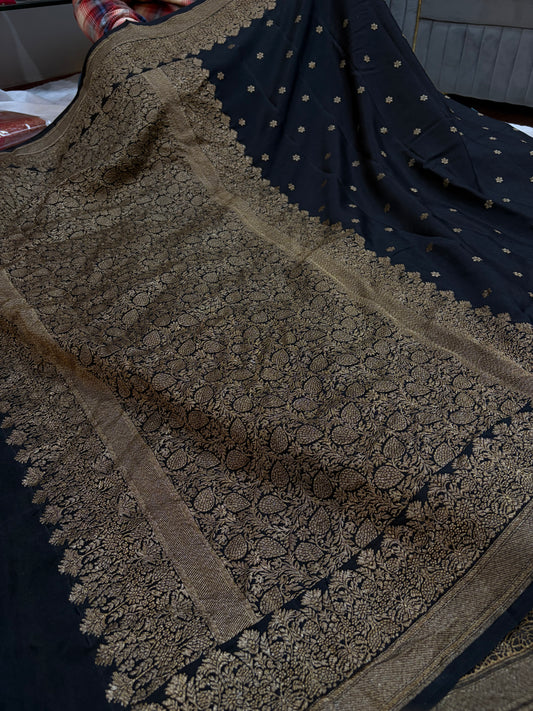Pure khaddi crepe silk saree in Black colour