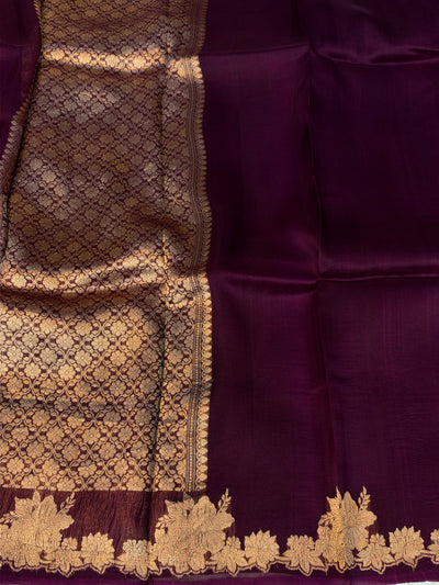 Pure handloom Kora silk saree in wine colour