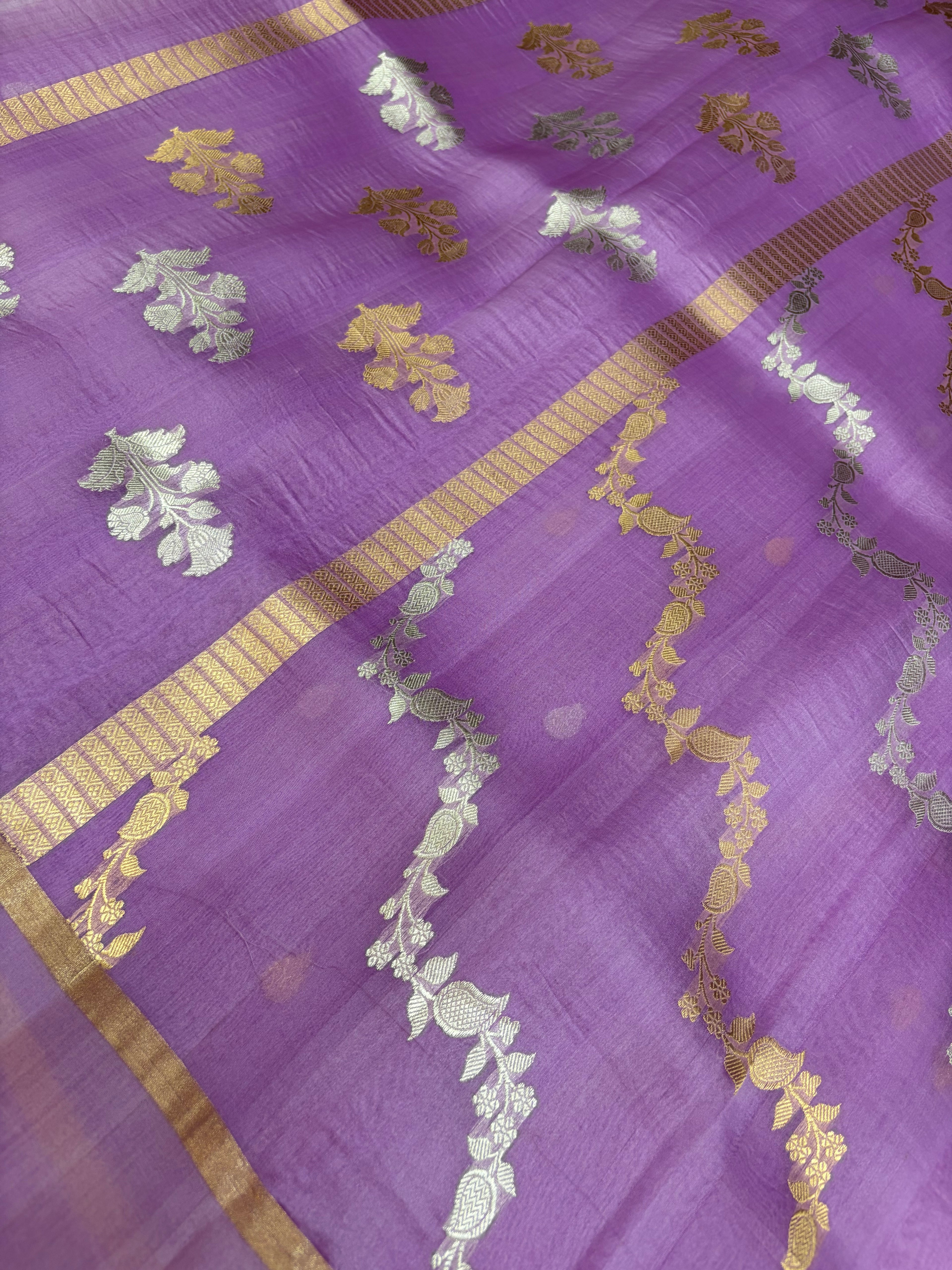 Pure handloom organza silk saree in levender colour