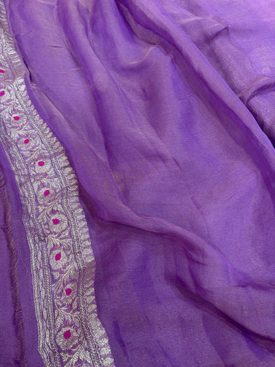 PURE KHADDI TISSUE SILK SAREE IN SMILEY PURPLE  COLOUR