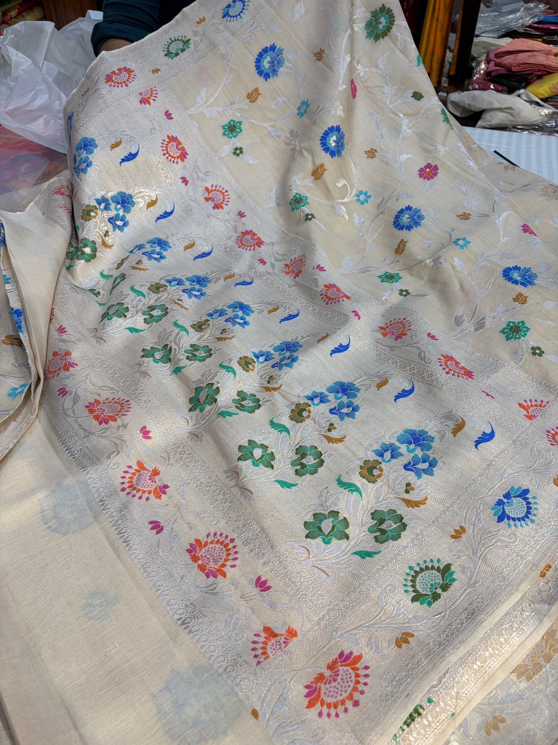 Banarasi pure Tussar Georgette silk saree with multiple meenakari work