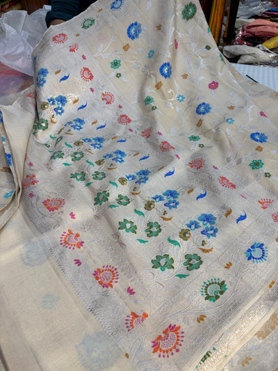Banarasi pure Tussar Georgette silk saree with multiple meenakari work