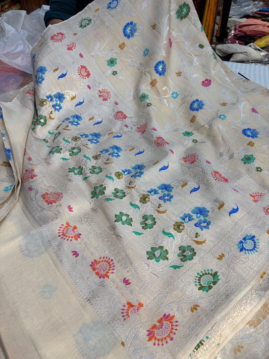 Banarasi pure Tussar Georgette silk saree with multiple meenakari work