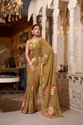 Brown Pure Georgette Weightless Flower Printed Georgette Saree