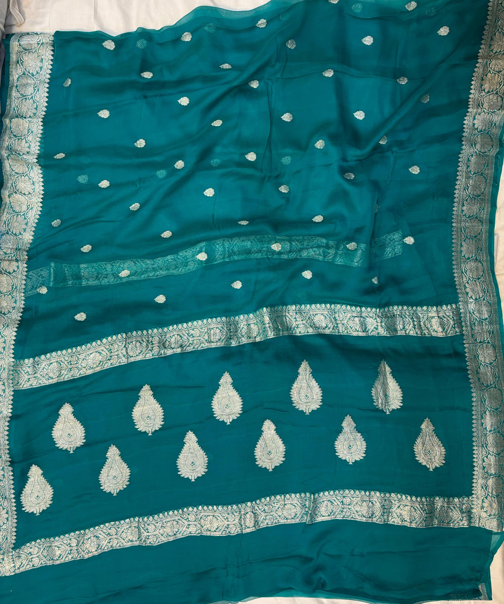 Pure Khaddi Chiffon Banarasi Border Booti Saree