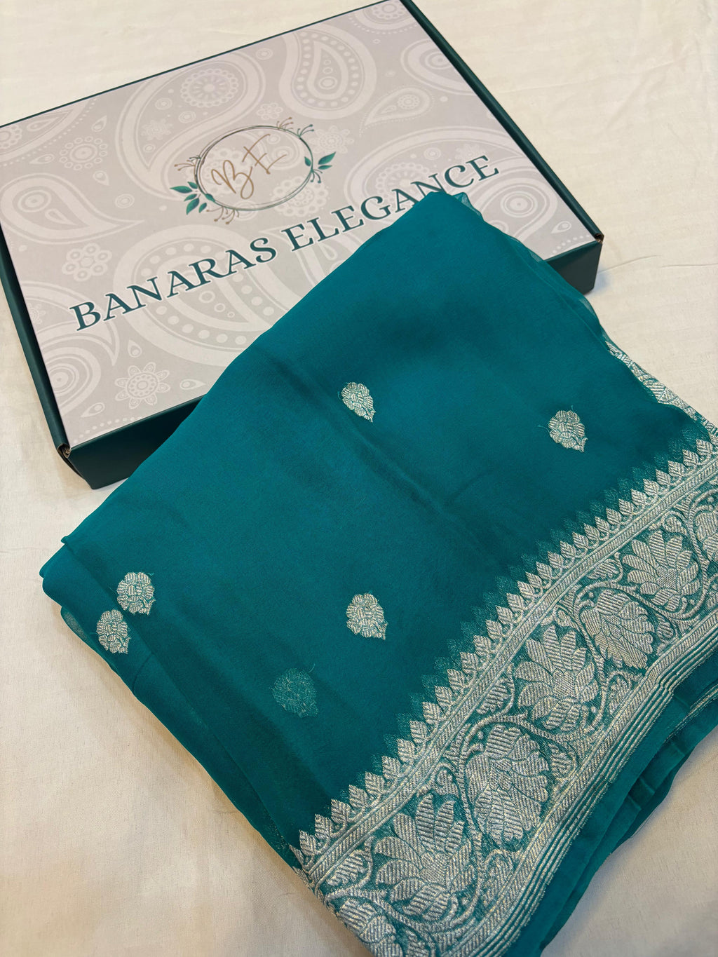 Pure Khaddi Chiffon Banarasi Border Booti Saree