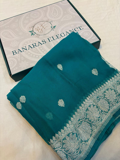 Pure Khaddi Chiffon Banarasi Border Booti Saree