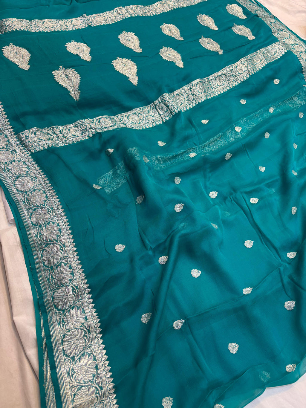 Pure Khaddi Chiffon Banarasi Border Booti Saree