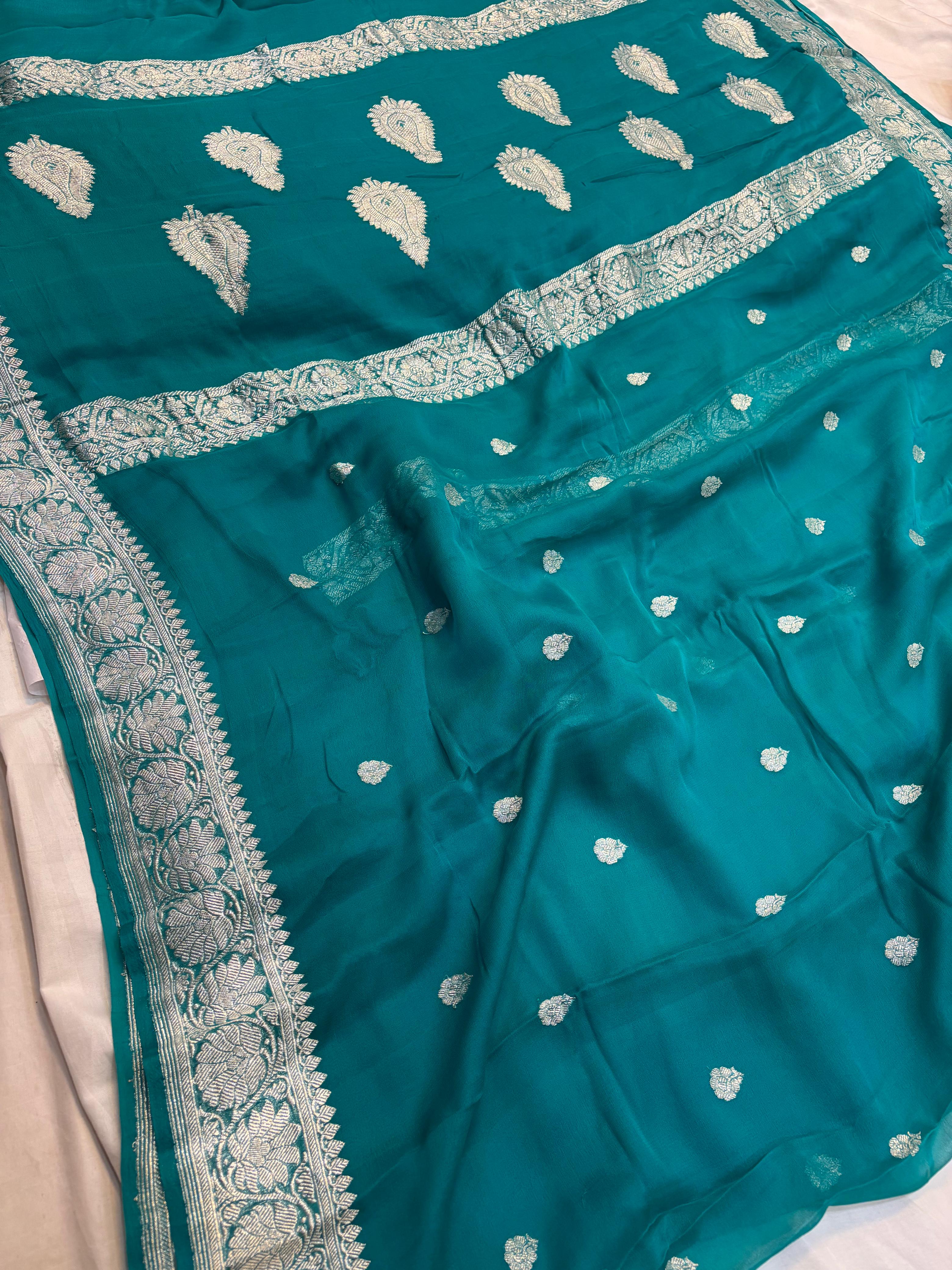 Pure Khaddi Chiffon Banarasi Border Booti Saree
