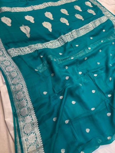 Pure Khaddi Chiffon Banarasi Border Booti Saree
