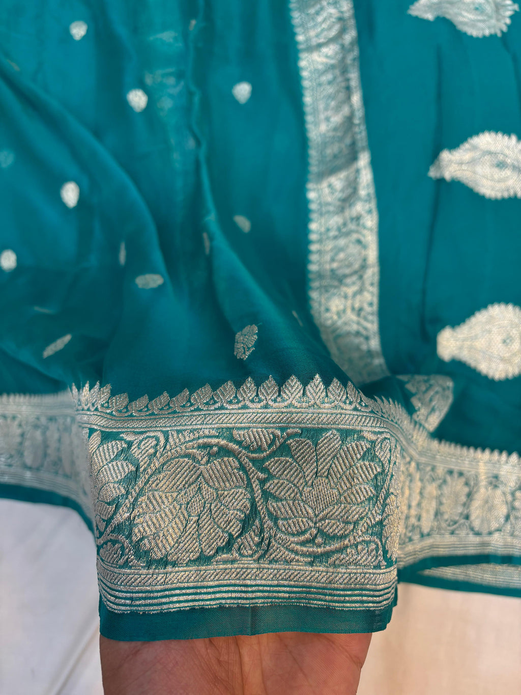 Pure Khaddi Chiffon Banarasi Border Booti Saree