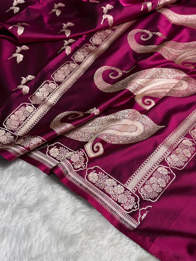 Purple Mashru Silk Saree With Zari Border Carry Anchal Boota Saree
