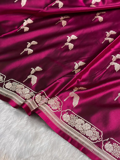 Purple Mashru Silk Saree With Zari Border Carry Anchal Boota Saree