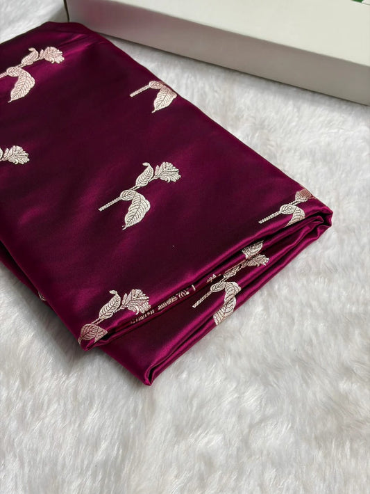 Purple Mashru Silk Saree With Zari Border Carry Anchal Boota Saree